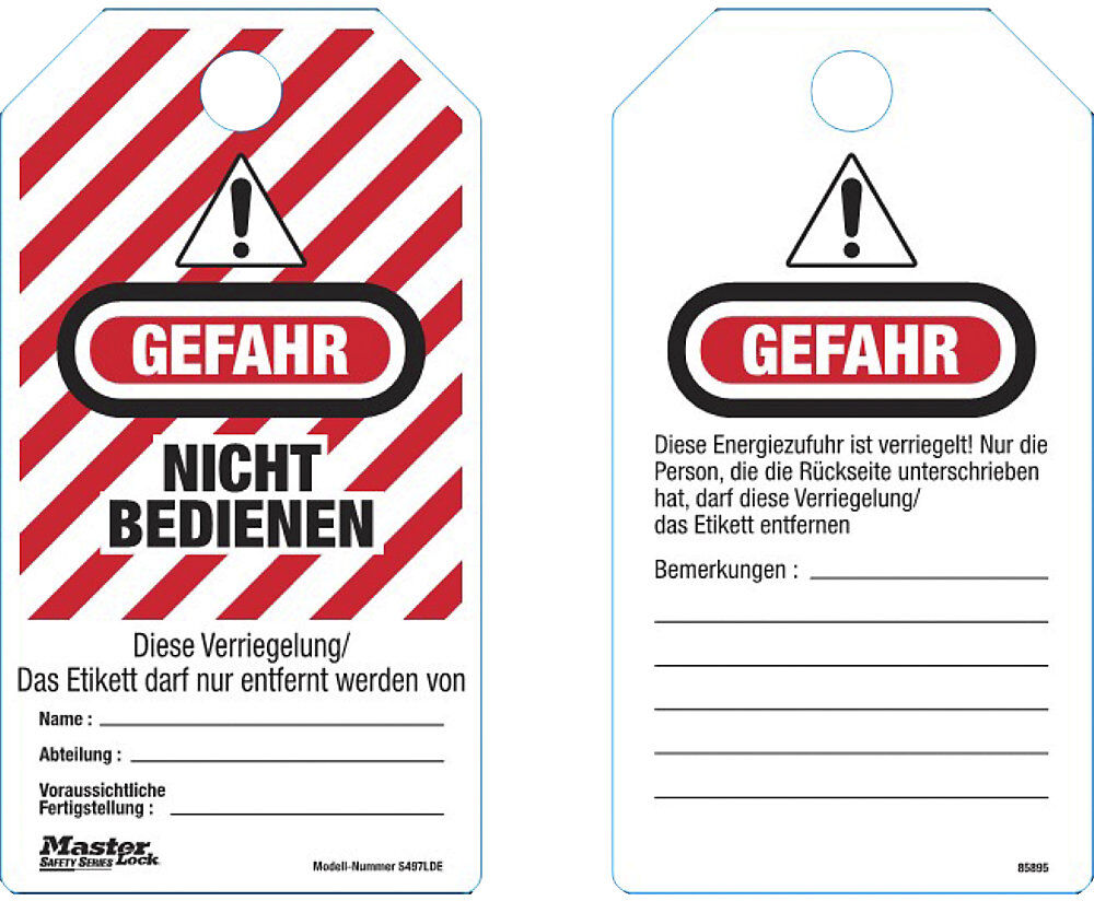 Masterlock Verriegelungsetikett, VE 12 Stk, Gefahr: Nicht bedienen, DE
