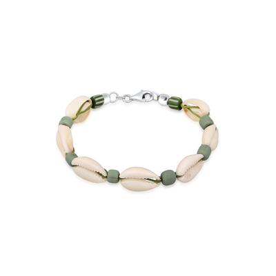Armkette KUZZOI "Armband Kauri Muschel Beach Surfer Festival 925 Silber" Gr. 230, grün, Armbänder, Herren, 230, Silber 925 (Sterlingsilber), Armkette