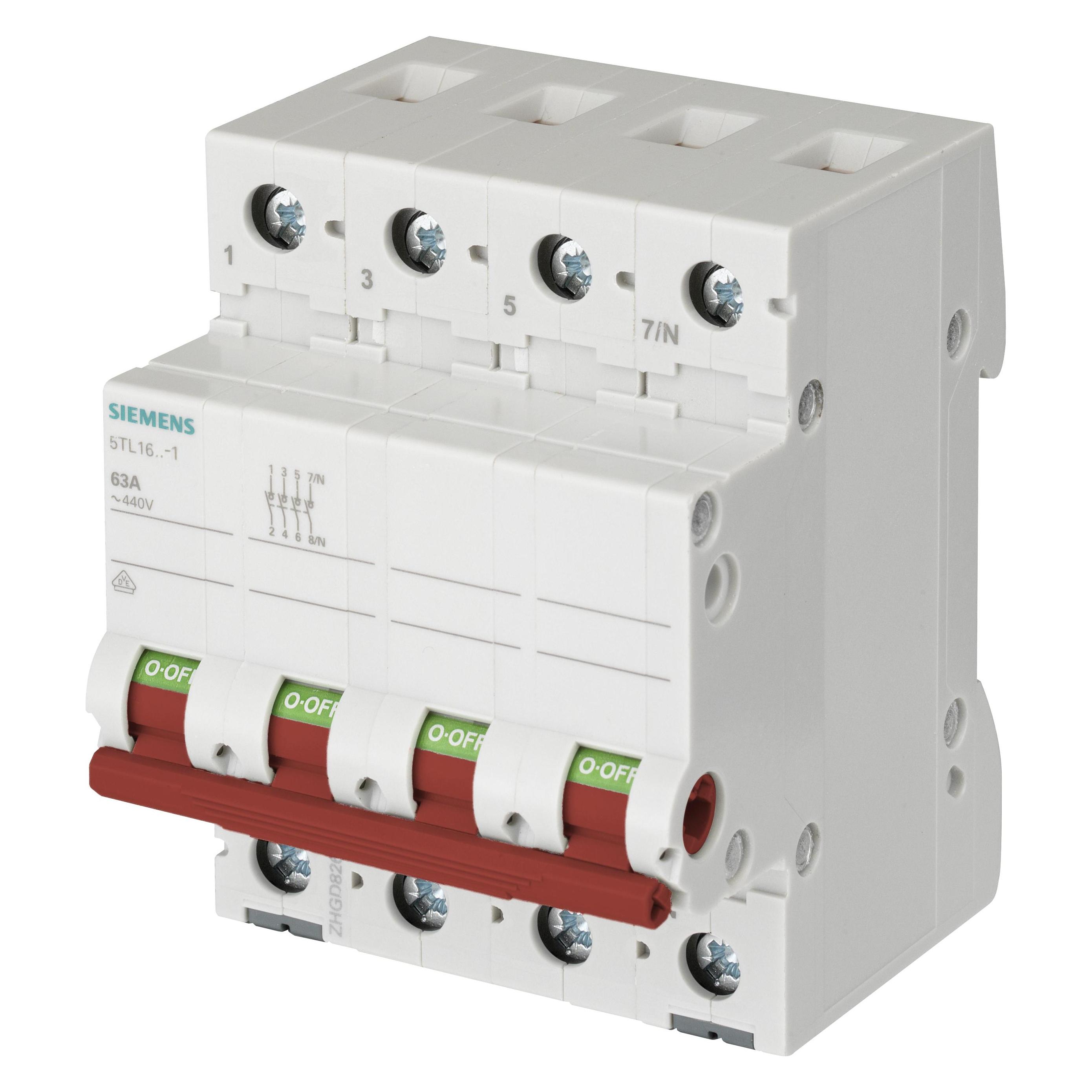 Siemens 63A triple pole+neutral, red handle (5TL1663-1)