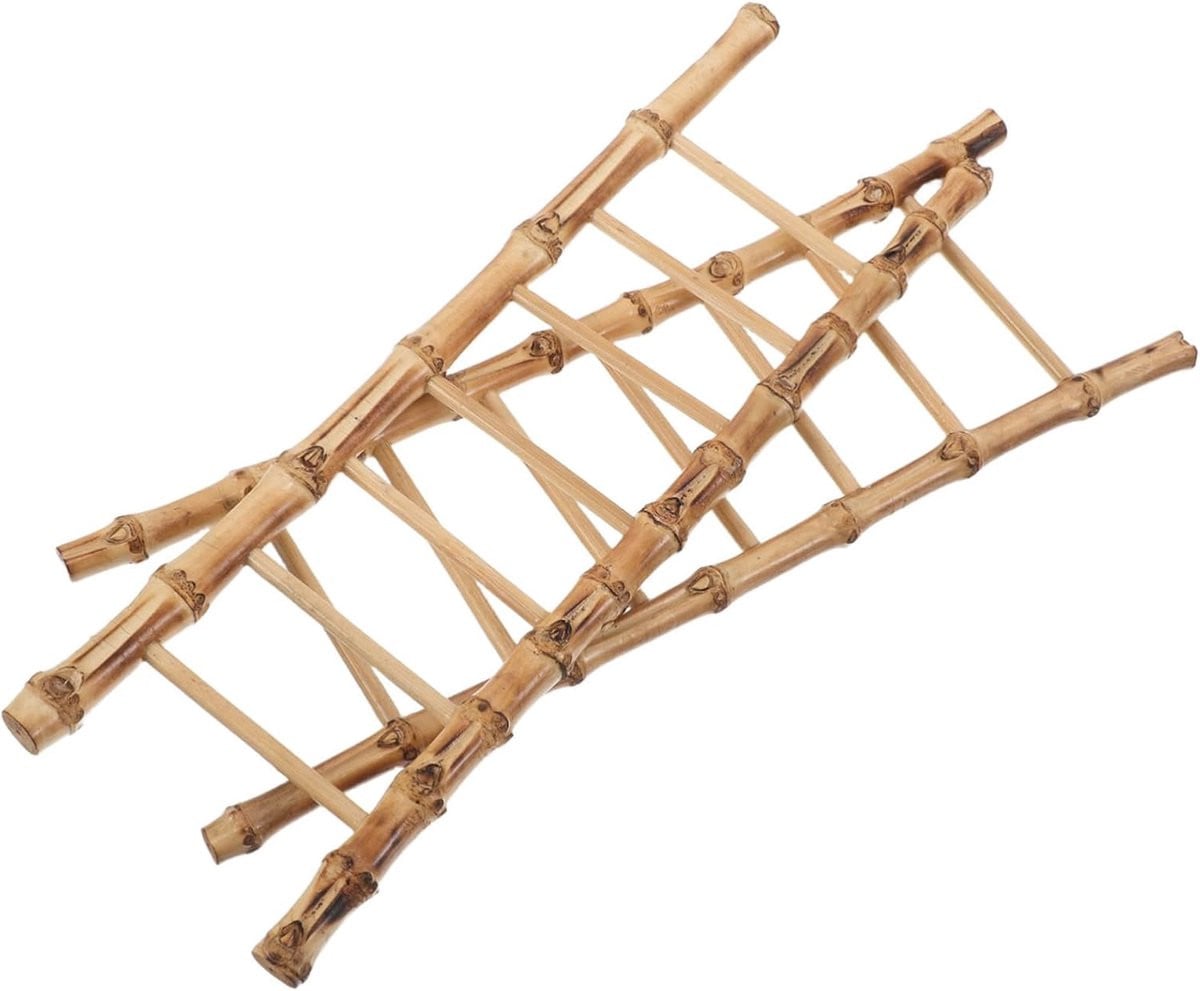 Mini Bamboe Ladder Set - Miniatuur Trap voor Poppenhuis Decoratie - 2 Stuks - Vintage Stijl