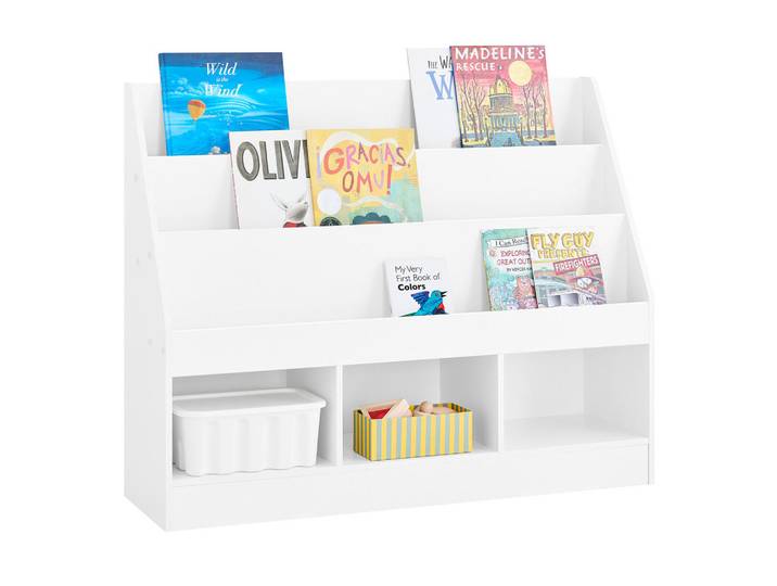 SoBuy Bücherregal Kinder Weiß, Holzwerkstoff, 100x80x30 cm, Baby- und Kindermöbel, Babyzimmer, Babyregal & Kinderregal
