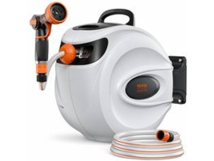 VEVOR Schlauchtrommel Wasser 35mx12mm mit Wandhalterung Tragegriff Schlauchaufroller mit 9-Muster-Sprühdüse & Gartenschlauch 180° Schwenkbar Wand-Schlauchbox mit Aufroll-Automatik Gießen Autowaschen