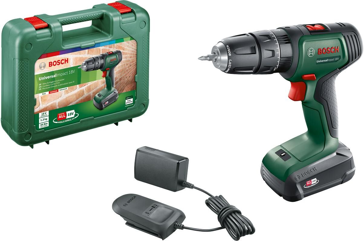 Akku-Schlagbohrmaschine BOSCH "Univ", grün, Bohrmaschinen, Akku-Schlagbohrmaschine, Mit Akku/LadegerätBohren, Schlagbohren, Schrauben grün Einheitsgröße