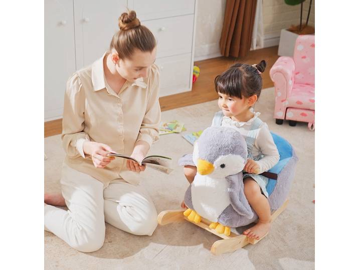HOMCOM Pingouin à Bascule Enfant +18M avec Musique Gris