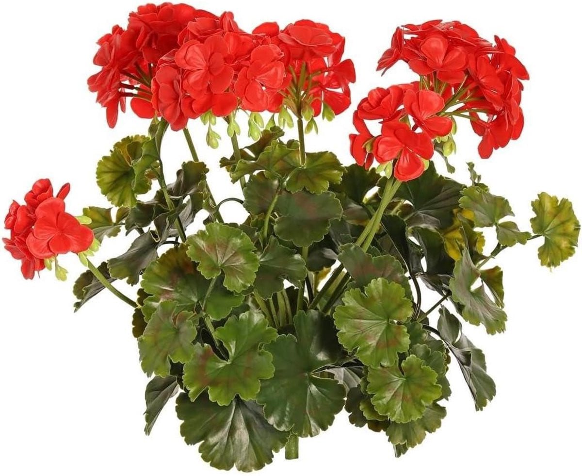 Rode Kunstbloem Geranium met Steunstaaf - 40 cm