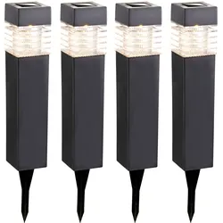 Steckleuchten Solarleuchten Stehlampen Außenleuchten Gartenlampen, IP44 Akku, grau satiniert, 4x LED 0,06 Watt warmweiß, HxLxB 38,5x5,8x5,8 cm, 4er Set