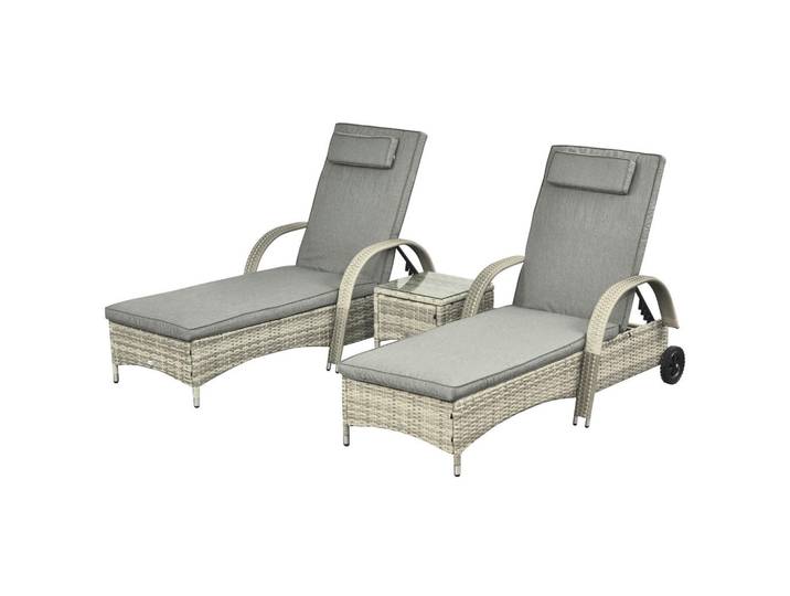 Outsunny Gartenmöbel, Polyrattan+Metall Grau, Kunststoff, Gartenmöbel, Gartengarnituren, Gartenmöbel-Sets