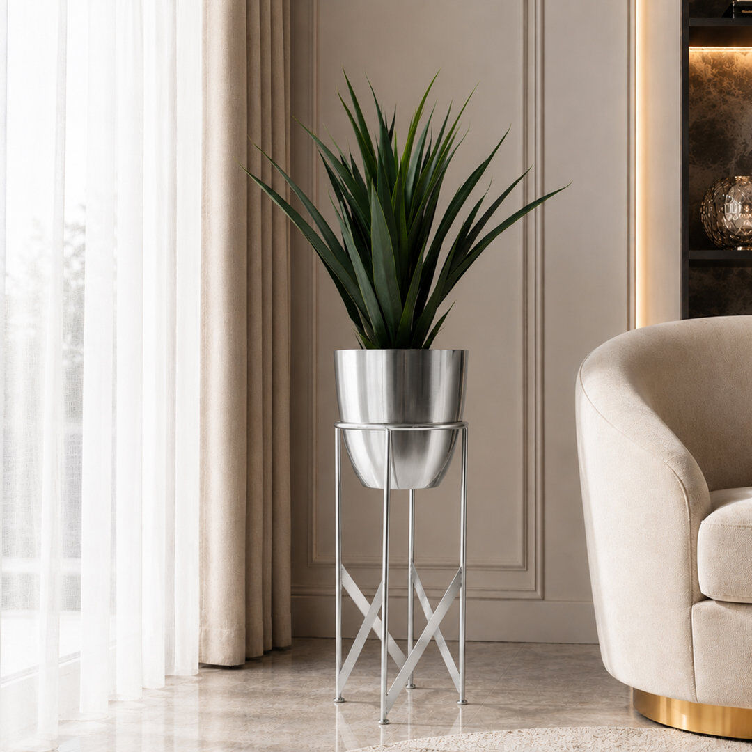 Fairmont Park Metal Cachepot Silver 90cm H x 19cm W x 19cm D