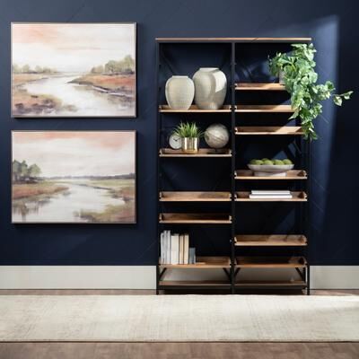 Crestview 81 in. Brown Solid Wood 12 Shelf Bookcase