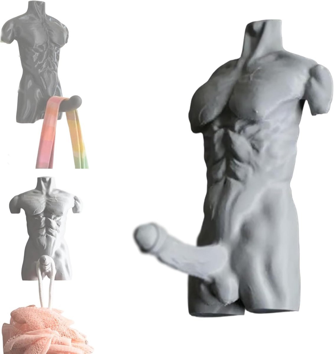 Ynkkvre Handdoekhaakjes met 3D Spiermodel Design, Grijs, voor Badkamer en Gym, Montage met Lijm of Schroeven, Max. 1,5 kg Draagkracht