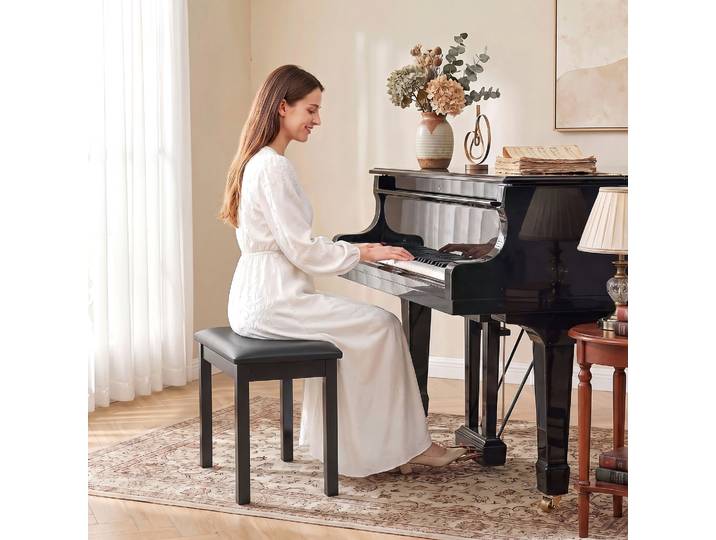 HOMCOM Tabouret Piano Bois Assise Rembourrée Similicuir Noir