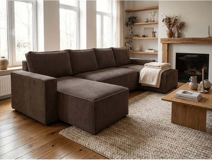 AKTION Dunkelbraune Wohnlandschaft in U-Form SMART COSARO 295x140 cm II. Wahl