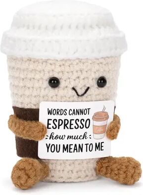 Discount Dollar Deals Funny Crochet Coffee Dolls, Handmade Emotional Support Doll, Desktop Ornament, Christmas Gifts, Home Decor, With Card cat