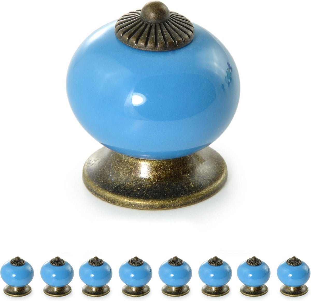 Set van 8 blauwe vintage porseleinen en keramische meubelknoppen in shabby chic stijl