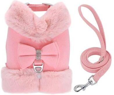 Inspired Finds SnuggleSpark Fur Dog Harness Set Rhinestone Bow For Warm Puppy Coats pink m