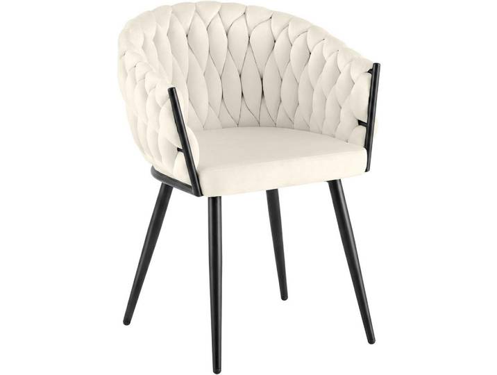 CLP Armlehnenstuhl Samt Creme, Metall, 58x80x57 cm, Esszimmer, Stuhl, Armlehnstühle