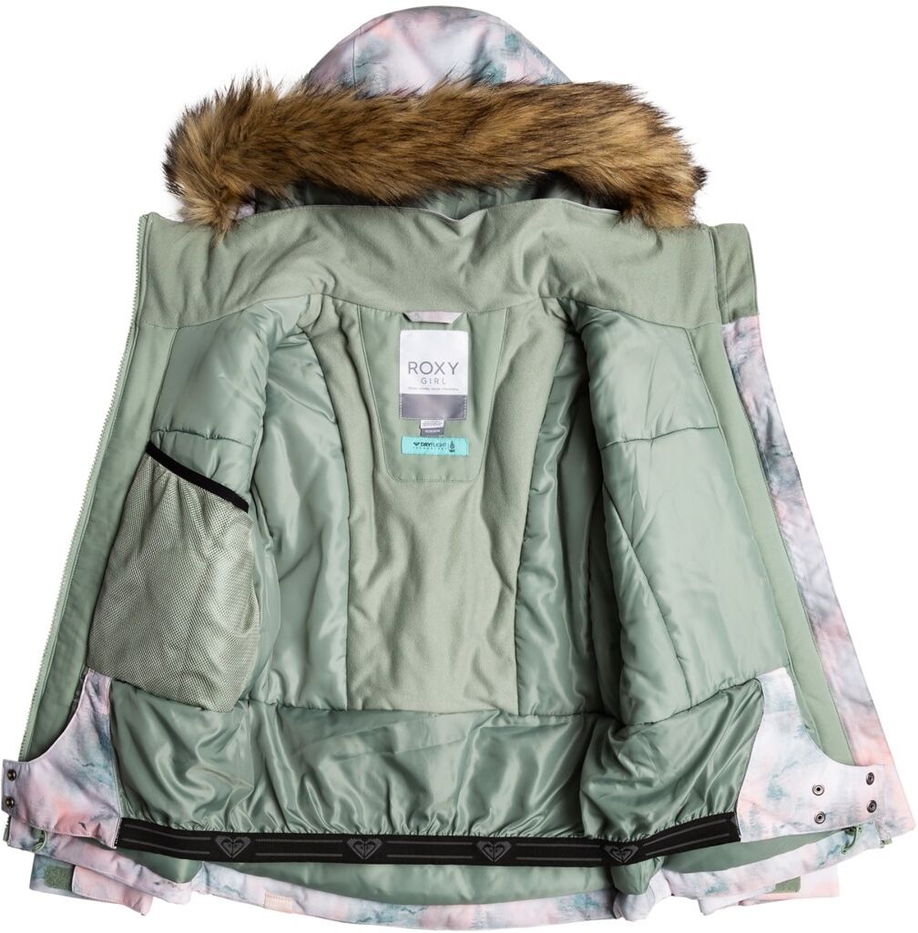 Snowboardjacke ROXY "Roxy Pie", Mädchen, Gr. 16, bunt (sea pine mystery fog), Obermaterial: 55% Polyester, 45% Polyester., Jacken Snowboardjacke sea pine mystery fog 16