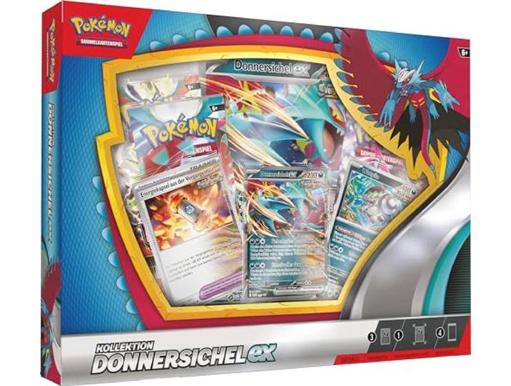 Pokémon-Sammelkartenspiel: Kollektion Donnersichel-ex (1 holografische Promokarte, 1 überdimensionale holografische Karte & 4 Boosterpacks)
