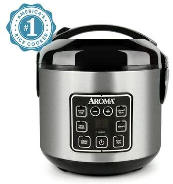 Aroma 8-Cup (Cooked) Rice & Grain Cooker, Steamer, New Bonded Granite Coating Refurbished