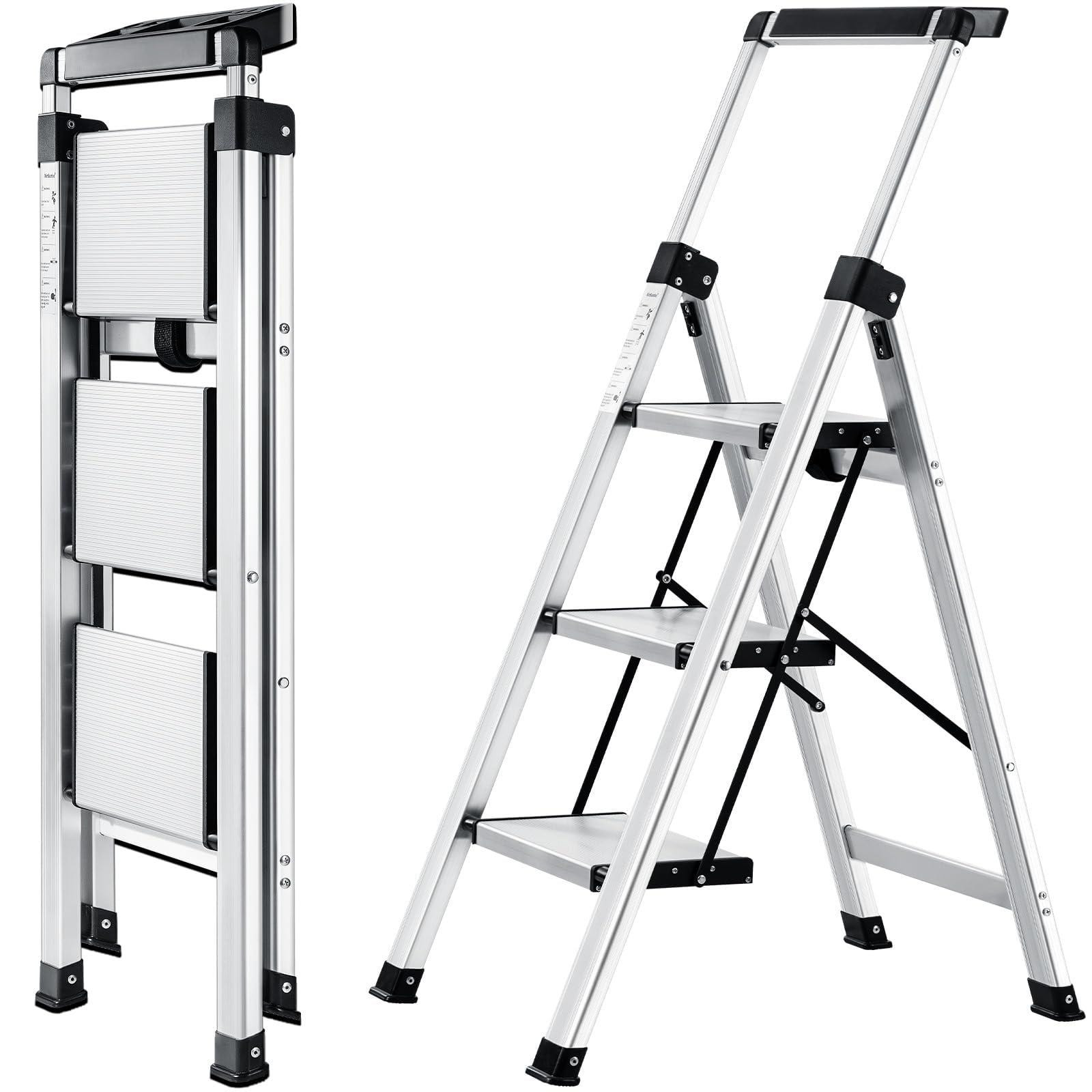 Selius Aluminium trapladder met leuning, 3 treden, anti-slip vouwladder