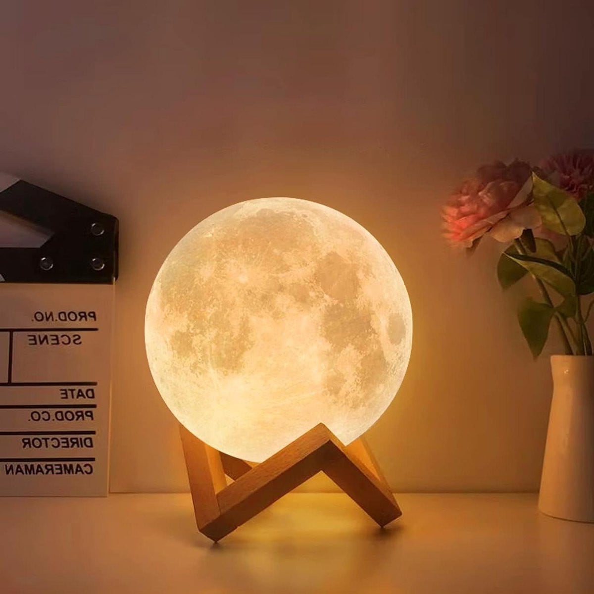 3D Maanlamp met 16 kleuren en oplaadbare batterij - Wit - Diameter: 15 cm