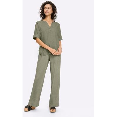 Hosenanzug HEINE, Damen, Gr. 42, Normalgrößen, grün (khaki), 55% Leinen, 45% Viskose, Anzüge Hosenanzug