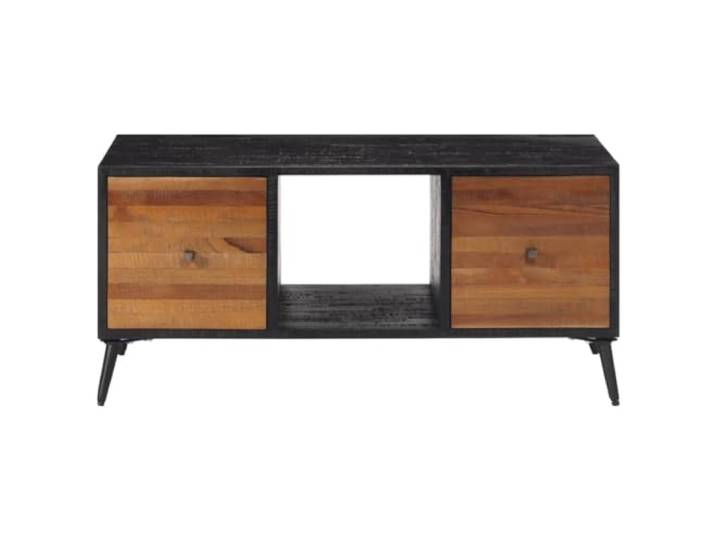 KTHLBRH Couchtisch 90 x 50 x 41 cm, massives Teakholz von Recupero Mit Schubladen, robuste Platte, Gestell aus schwarzem Eisen, stabil, einzigartig