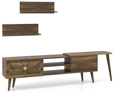 Costway Mid-century Modern TV Stand for TVs up to 85 Inch with Open Compartments-Walnut
