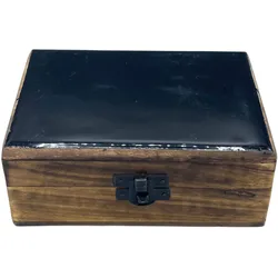 Medium Ceramic Glazed Wood Box - 15x10x6cm - Black
