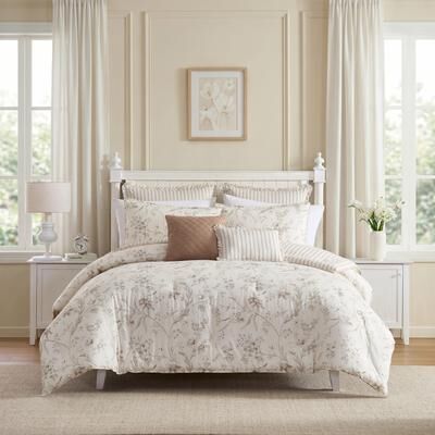 Laura Ashley Branch Toile Cotton Brown Reversible Comforter Set