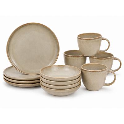 Frühstücks-Geschirrset COSY & TRENDY "Conico, Geschirr-Set, 12-tlg.", sand, 12, Steinzeug, Geschirr-Sets, Steinzeug, für 4 Personen, rund, spülmaschinengeeignet