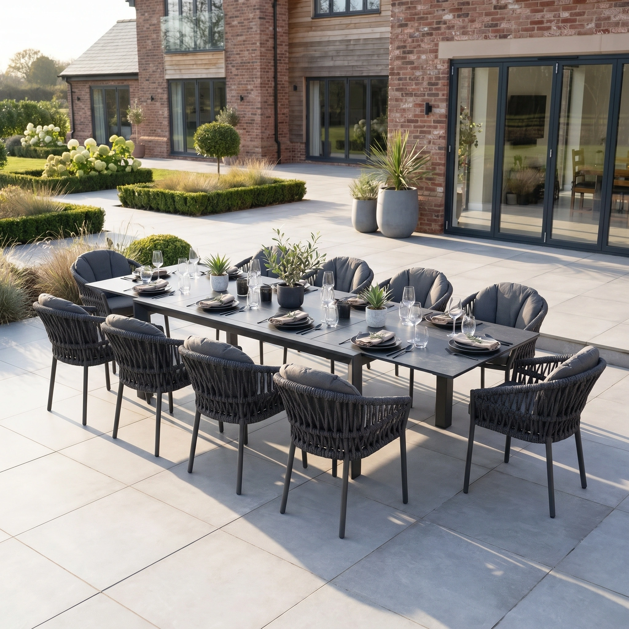 Harbour Lifestyle Pello 10 Seat Extending Dining Set with Ceramic Table in Grey