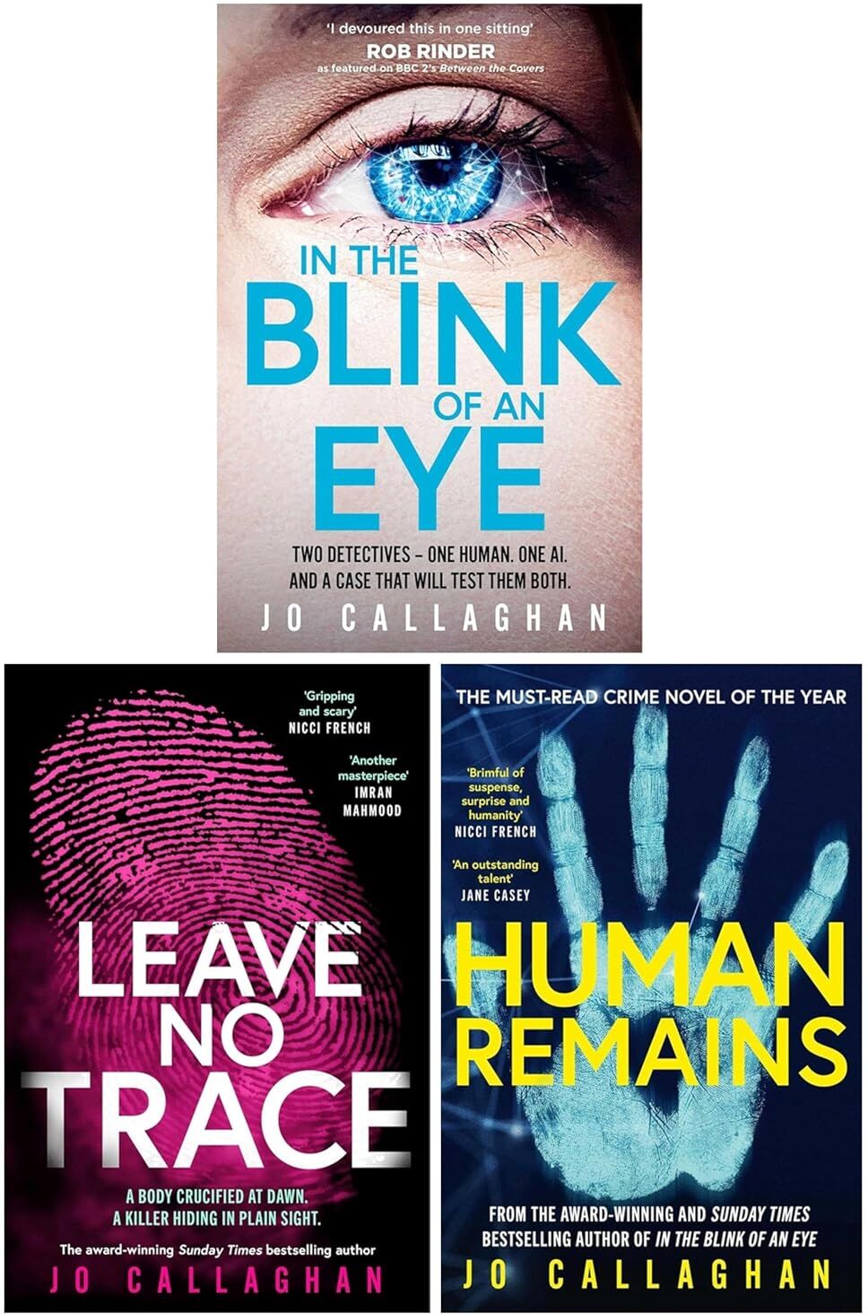 Simon & Schuster Kat and Lock Series By Jo Callaghan 3 Books Collection Set (In The Blink of An Eye, Leave No Trace & Human Remains)