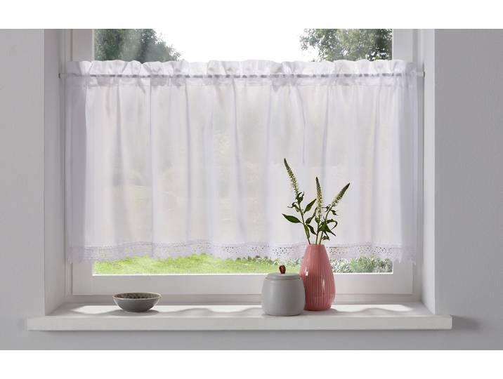 Scheibengardine GOODPRODUCT Missy Gr. 3, weiss (weiß), B:90cm H:45cm, Polyester, Polyester, Gardinen, Scheibengardine, mit Spitzenbordüre