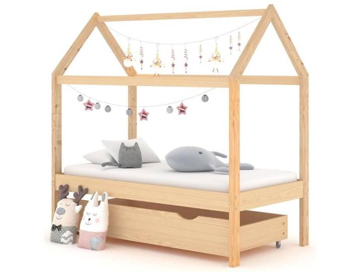 Lit bébé style cabane - JILL Cadre de lit d'enfant - avec tiroir Bois de pin massif 70x140 cm