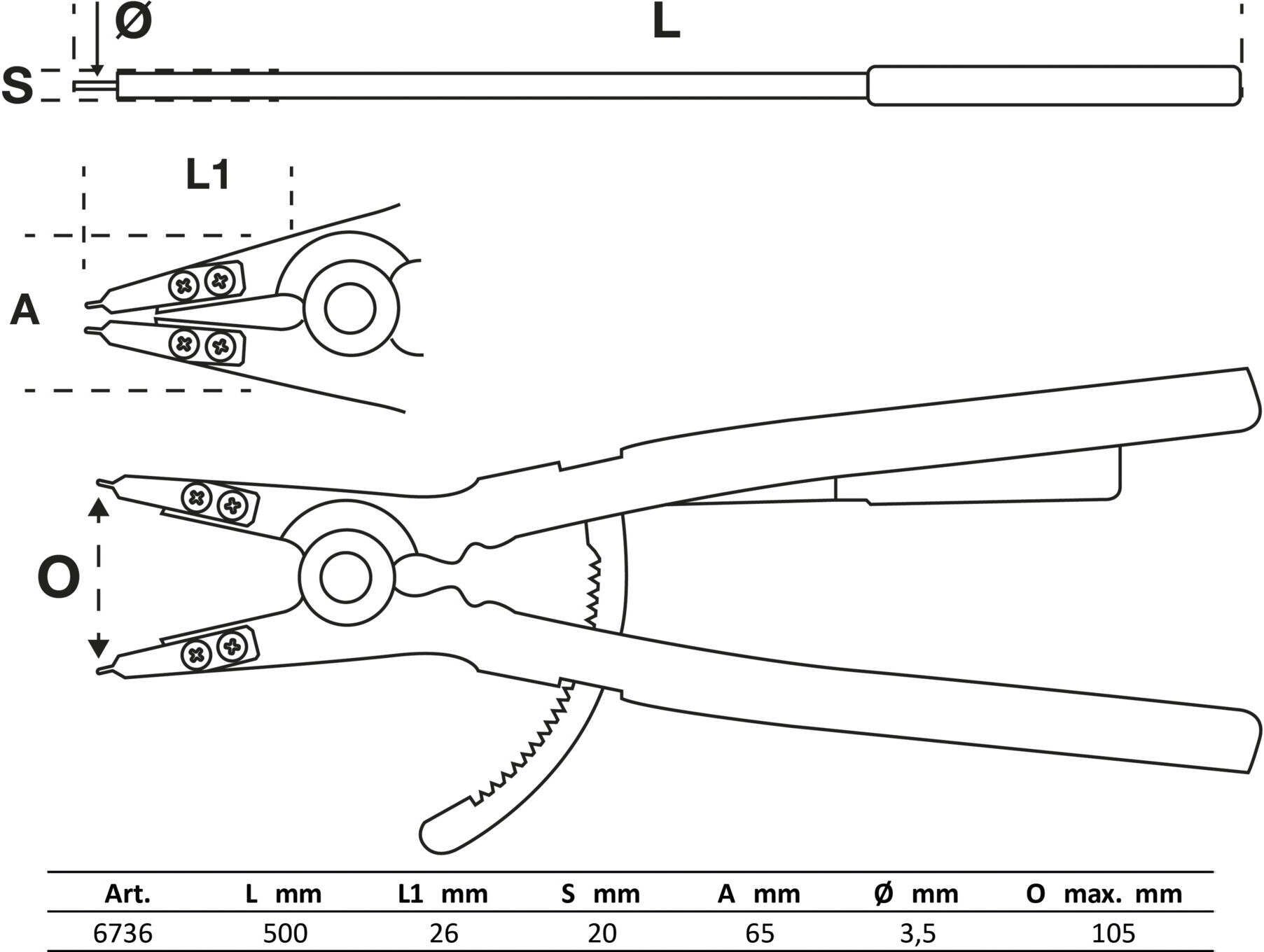 BGS Sprengringzange 6736, gerade, für Außensprengringe, 500 mm ; BGS technic)
