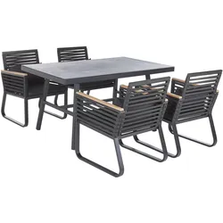 GARTENMÖBEL SET 4-Sitzer Aluminium/Flechtseil schwarz Canetto