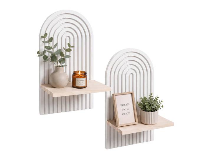 Relaxdays Wandregal Natur Weiß 2er-Set Kiefernholz, Holzwerkstoff, Holz, 18x35x13 cm, Wohnzimmer, Regal, Wandregal