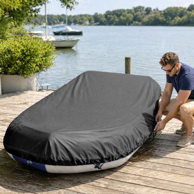 LightInthebox Kayak Rubber Boat Cover Waterproof UV Sun Dust Protection Inflatable Boat Dinghy Cover Storage Fit 12-17ft Boat Protection Cover Black S Length 380cm