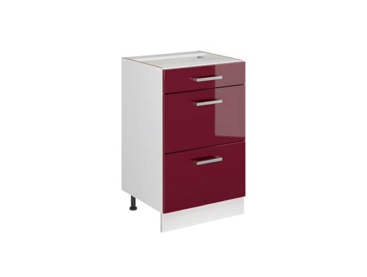 Vicco Küchenunterschrank R-Line , Rot Hochglanz/Weiß 50 cm 3 Schubladen · Ohne Arbeitsplatte · Höhenverst. Füße · Leichter Zugriff · Frei kombinierbar