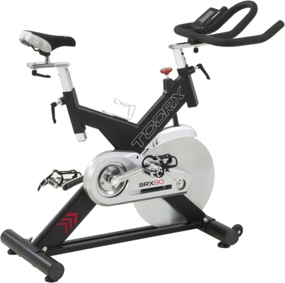 Toorx SRX-90, Spinnrad, 140 kg, Kalorien, Distanz, Evolutionen pro Minute (RPM), Erholungspuls, Geschwindigkeit, Zeit, Schwarz, Silber, Tasten, 3-teilige Kurbel