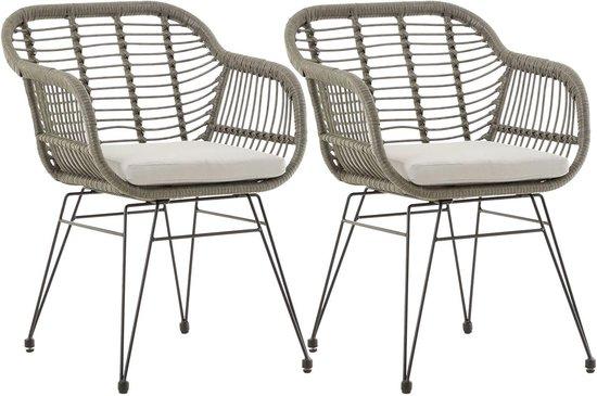 Gartenstuhl Rattan Grau mit Metallrahmen und Sitzkissen - Boho Stil