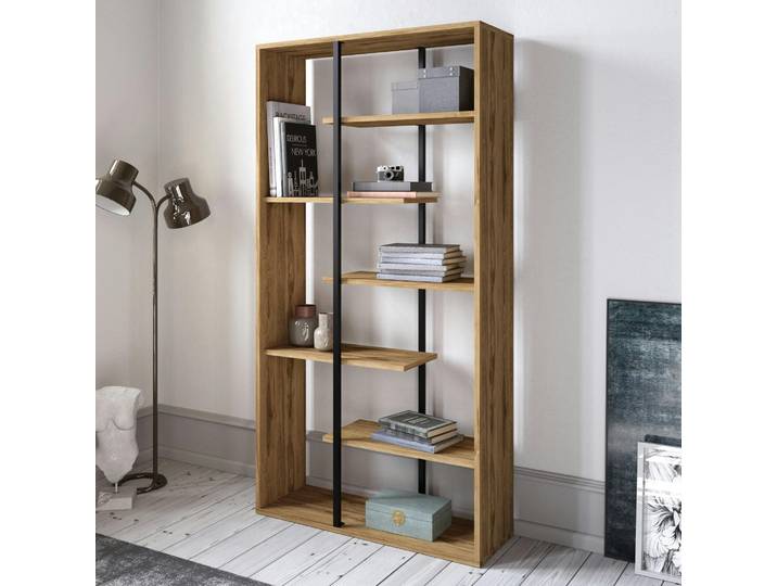 Bibliothèque moderne effet noyer et baguettes noires JENA