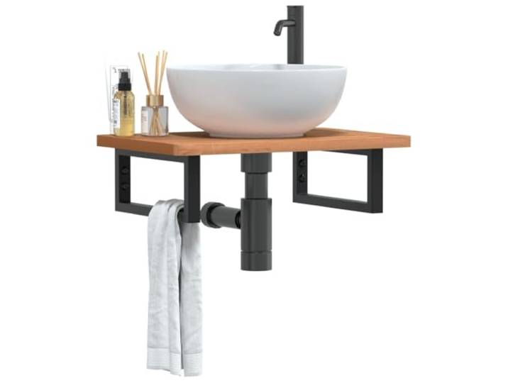WXGTBKPR Waschbeckenregal Wandmontage aus Stahl und Buchenholz Massivholz Konsole Badezimmer Ablage 60x40 cm