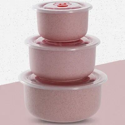 Uplifted Trends Microwaveable Wheat Straw Fresh Keeping Bowl Set Round Lunch Box With Lid pink