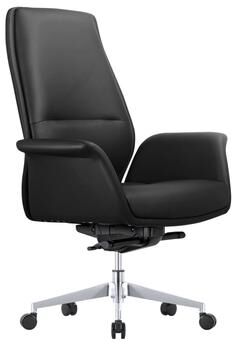 LeisureMod Summit Ergonomic Mid Back Office Chair - PU Leather Executive Desk Chair - Aluminum Frame Swivel Reclining Computer Seat