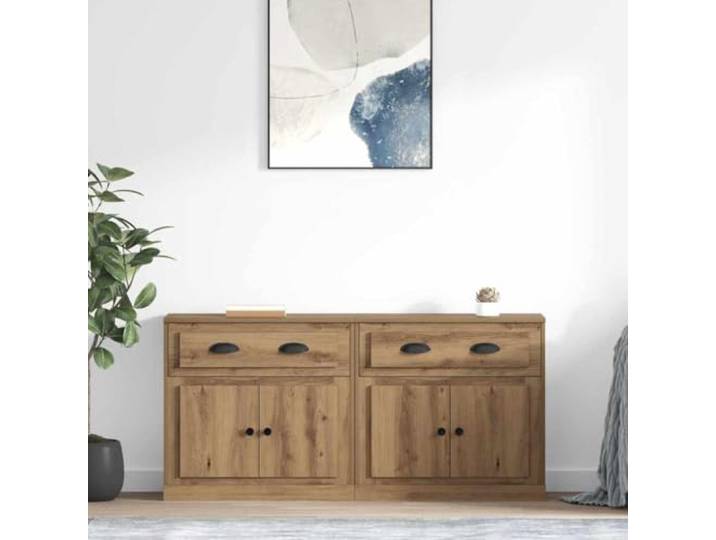 RJPLMFV Anrichte Eiche 2 Türen 70 cm Holz Handwerk Mattes Finish, stabile Regale, Griffe aus Metall, ideal für Wohnzimmer oder Esszimmer