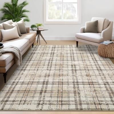 Garvee Earthy Plaid Soft Low Pile Foldable Area Rug