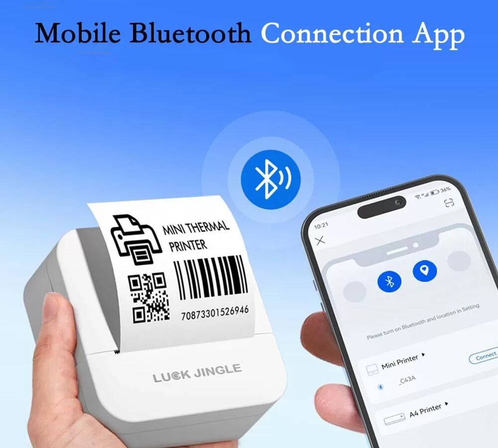 INF Mini Imprimante Thermique Portable 58mm - Imprimante d'Étiquettes Bluetooth pour iOS, Android & Windows Blanc