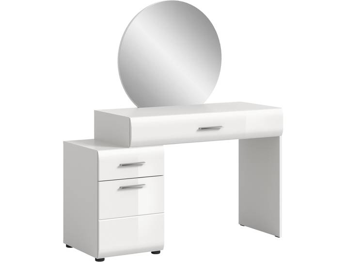 Schminktisch WELLTIME FLORENZ, hochwertige MDF-Front, Rillenfräsung, 2 Schubladen, Spiegel , weiss (weiß nachbildung, weiß hochglanz tiefzieh, weiß nachbildung, weiß nachbildung), B:120cm H:138cm T:47cm, Tische, Schminktisch, Schminktisch, Schminktisch mit Spiegel, Spiegel Schminktisch